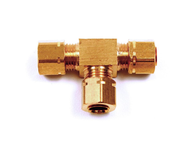 Bennett Trim Tab Brass Tee Fitting with Nut & Ferrule - Bosuns Boat
