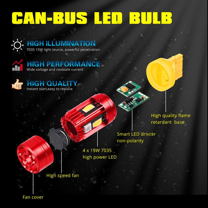 CAN Bus BAU15S PY21W 7507 LED Bulbs Amber Yellow Turn Signal Lights -Alla Lighting