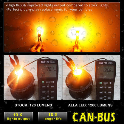 CAN Bus BAU15S PY21W 7507 LED Bulbs Amber Yellow Turn Signal Lights -Alla Lighting