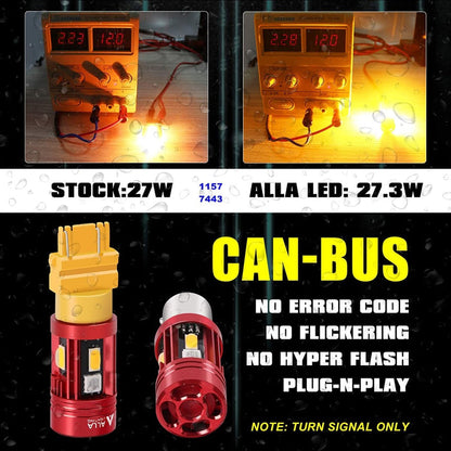 CAN Bus BAY15D 7528 1157 LED Bulbs Amber Yellow Turn Signal Light 2357 -Alla Lighting