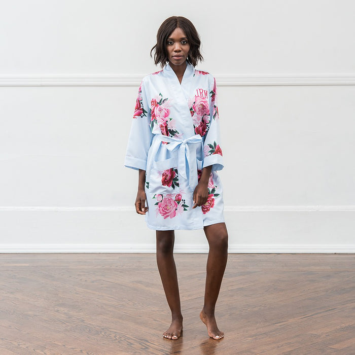 Floral Personalized Woman's Silky Kimono Robe