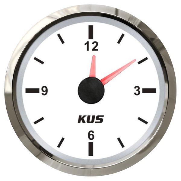 KUS 12/24V Clock Gauge  - 52mm Dia. - S/S Bezel - Analogue