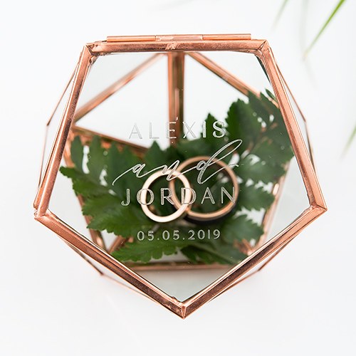 Personalized Glass Geometric Copper Wedding Ring Jewelry Box