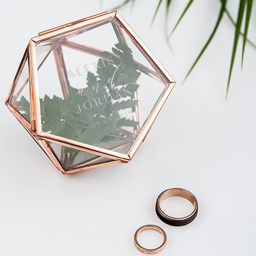 Personalized Glass Geometric Copper Wedding Ring Jewelry Box