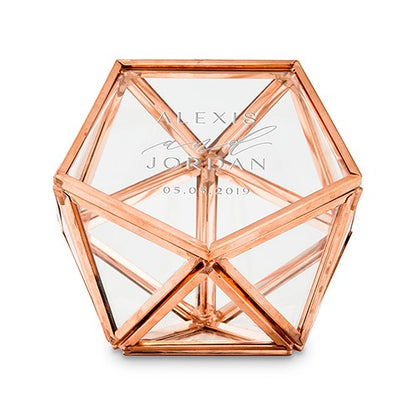 Personalized Glass Geometric Copper Wedding Ring Jewelry Box