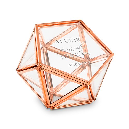 Personalized Glass Geometric Copper Wedding Ring Jewelry Box