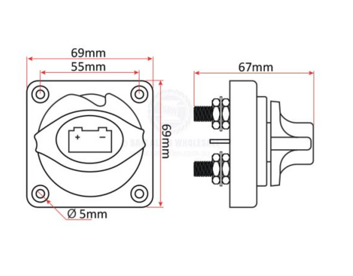 RELAXN BATTERY SWITCH - 4 POSITION - PANEL MOUNT