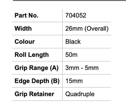 RELAXN EDGE TRIM - EPDM - STEEL INSERT WITH SEAL