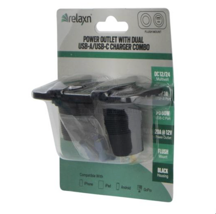 RELAXN SOCKET - DUAL PANEL - DUAL USB-A / USB-C CHARGER & CIGARETTE LIGHTER
