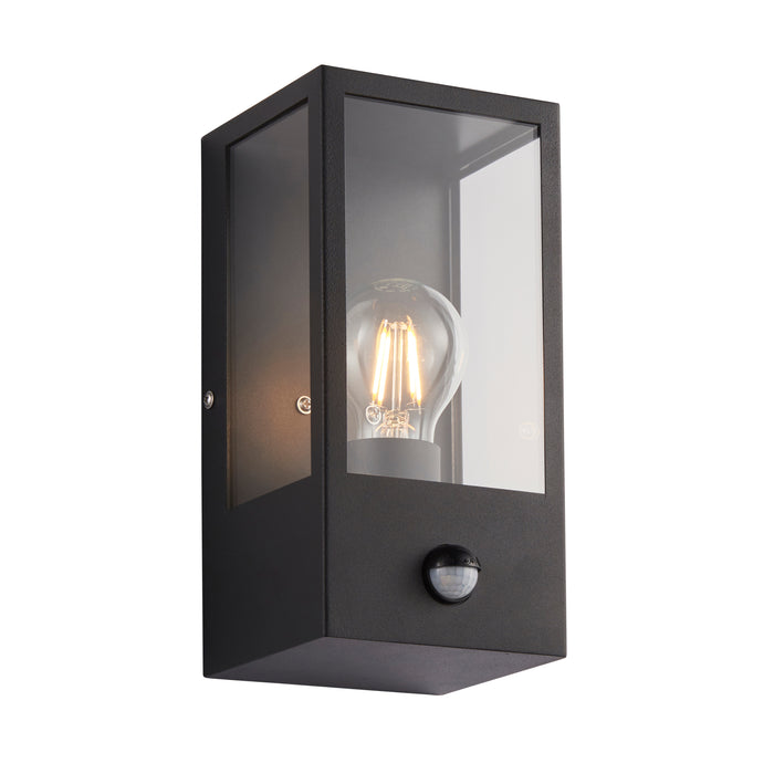 Saxby 94348 Breton Outdoor (IP44) Decorative Wall Light with PIR Sensor in Matt Black & Clear Glass