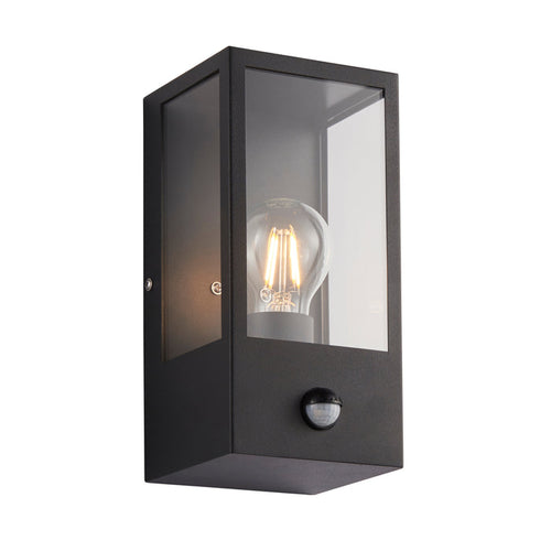 Saxby 94348 Breton Outdoor (IP44) Decorative Wall Light with PIR Sensor in Matt Black & Clear Glass