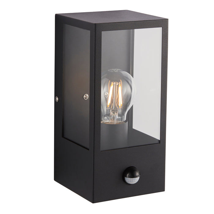 Saxby 94348 Breton Outdoor (IP44) Decorative Wall Light with PIR Sensor in Matt Black & Clear Glass
