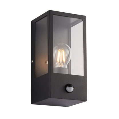 Saxby 94348 Breton Outdoor (IP44) Decorative Wall Light with PIR Sensor in Matt Black & Clear Glass