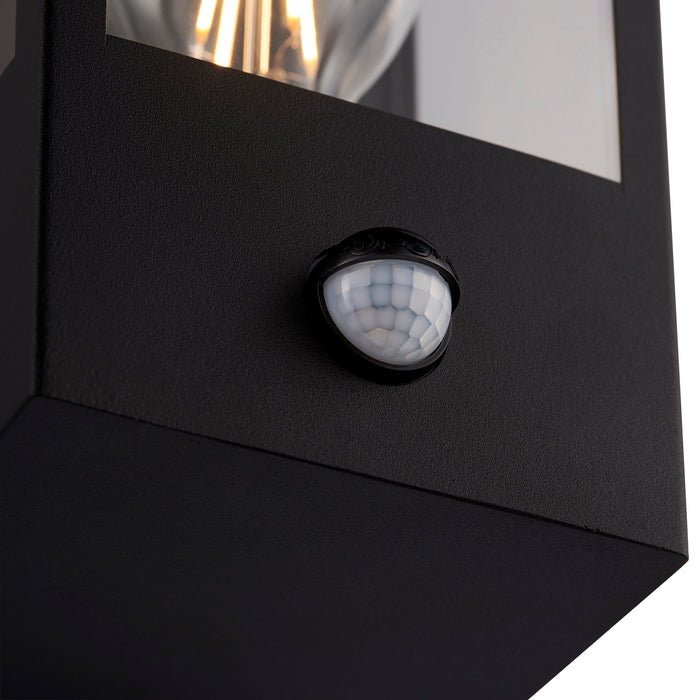 Saxby 94348 Breton Outdoor (IP44) Decorative Wall Light with PIR Sensor in Matt Black & Clear Glass
