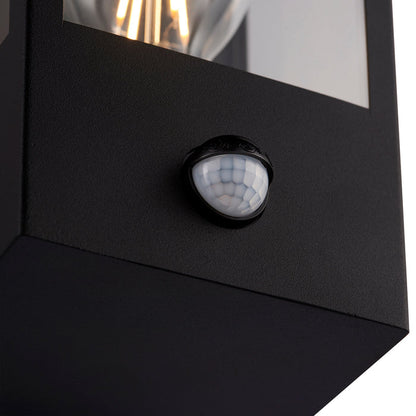 Saxby 94348 Breton Outdoor (IP44) Decorative Wall Light with PIR Sensor in Matt Black & Clear Glass