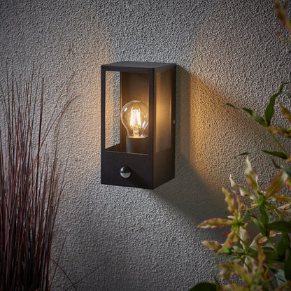 Saxby 94348 Breton Outdoor (IP44) Decorative Wall Light with PIR Sensor in Matt Black & Clear Glass