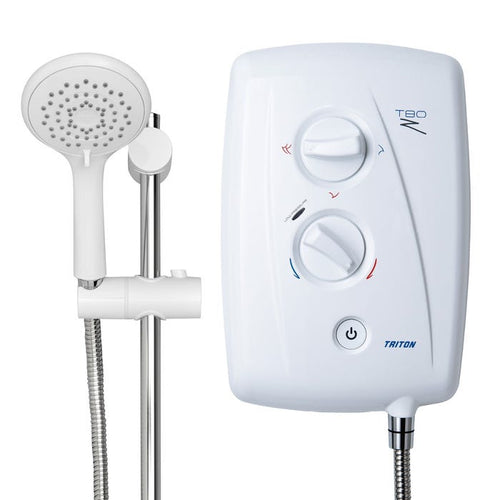 Triton SP8008Z T80Z 8.5kW Fast-Fit Electric Shower w/ 5 Spray Patterns in White & Chrome