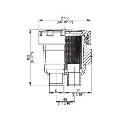 Cooling Water Strainer (FTR33M) w/ Aluminum Lid - Hose Connection Dia: 19/25/32/38mm - Bosuns Boat