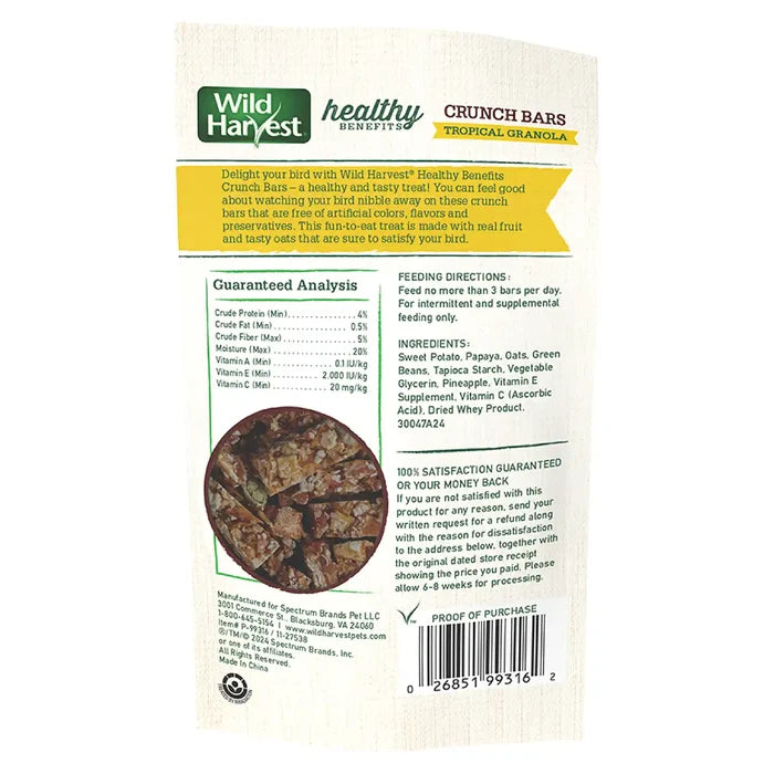 WILD HARVEST Tropical Granola Crunch Bars Bird Treats